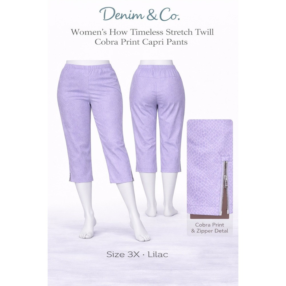 Denim & Co Womens 3X How Timeless Stretch Twill Cobra Capri‎ Pants Lilac Purple